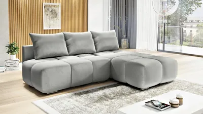 Produktbild von Ecksofa Flash 260 cm Rechts – Grau Samt Sofa mit Schlaffunktion & Bettkasten, modern