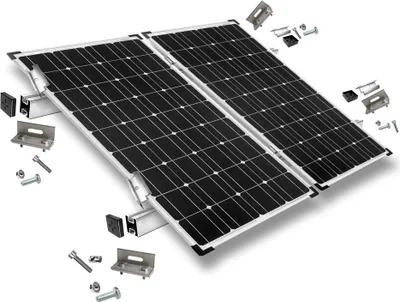 Produktbild von Befestigungskit mit Stehfalzklemmen für Schrägdachmontage 2 Solarpanele Rahmenhöhe 30mm