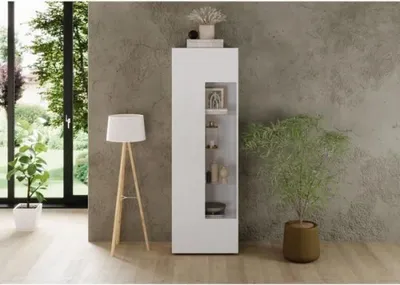 Image de Vitrine - RICCIONE - Blanc laqué brillant - 1 porte en verre - 60 x 42 x 186 cm