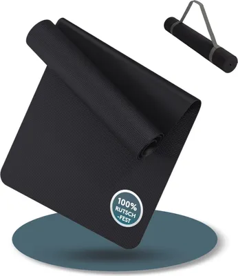 Produktbild von LILENO SPORTS Yoga Matte Anthrazit (180x60cm) inkl. Tragegurt - Sport und Yogamatte extra rutschfest in 4 mm Dicke - Gymnastikmatte und Fitnessmatte für Workout und Yoga - Sportmatte für Zuhause