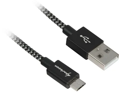 Produktbild von USB 2.0 Kabel, USB-A Stecker > Micro-USB Stecker (schwarz/grau, 0,5 Meter, gesleevt)