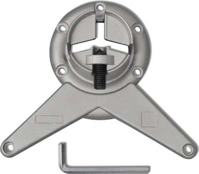 A silver-colored adjustable table leg and an Allen wrench are shown against a white background.