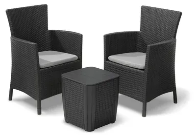 Immagine prodotto di Set Tavolino e 2 Poltrone da Giardino Effetto Rattan Keter Iowa Balcony Antracite