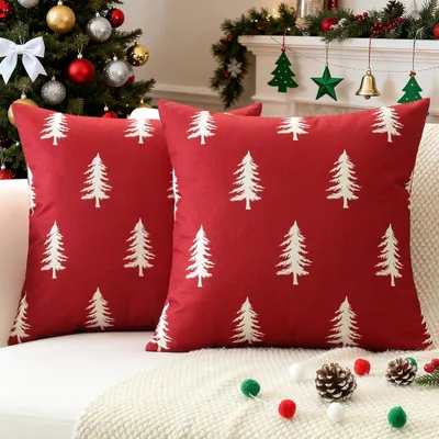 Dekokissenbezüge 50x50 cm, 2er-Set, Tannenbaum-Motiv, Rot
