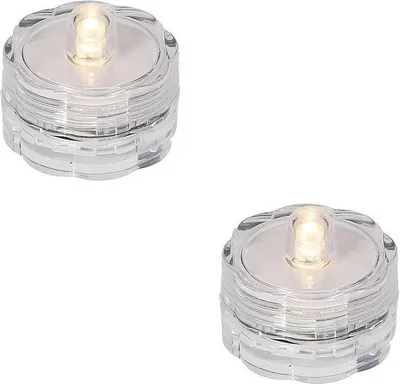 Two LED tealights are shown against a white background.