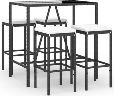 Produktbild von 5-tlg. Gartenbar-Set mit Kissen Schwarz Poly Rattan