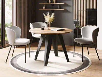 Produktbild von Esstisch Glory im Industriestil - Modern, Rund - Ausziehbar von 100 cm bis 140 cm, Pulverbeschichtete Metallbeine - Craft Eiche