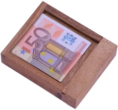 Obrázok produktu pre Peniaze - drevená krabička s trikmi - trezor na bankovky ako dekoratívny darčekový obal a puzzle hra