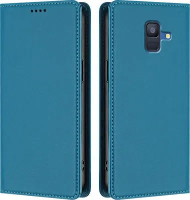 Image de Étui en cuir pour Samsung Galaxy A6 2018, étui à rabat magnétique en cuirPolyuréthaneavec support, bleu lac