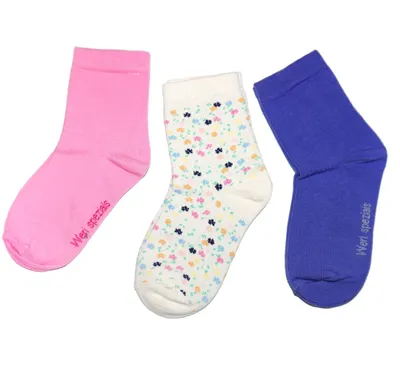 Produktbild von Kinder Socken 3-er Pack aus Baumwolle Blümchen Creme Größe 31-34