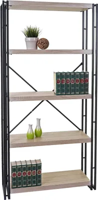 Obrázok produktu pre Regál HWC-A27, podlahový regál do obývačky, 165x80cm 3D štruktúra 5 úrovní ~ dubový vzhľad