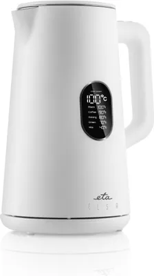 Produktbild von Wasserkocher ETA Elsa Weiß  Artikel-Nr.: ETA559790010  Designer-Edelstahkanne mit elektronischer Temperaturregelung (40-100 °C) und doppelwandigem Brühmantel.