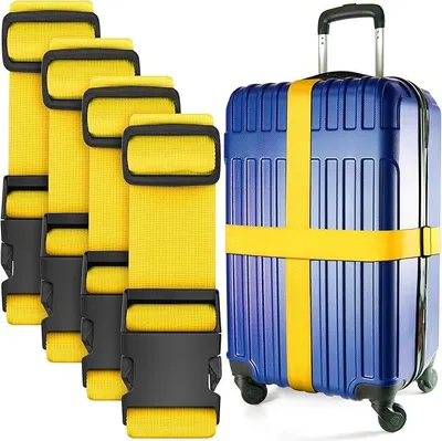 Produktbild von PolkaHome® Verstellbare Kofferriemen Set von 4 – Nylon Gepäckriemen Gelb für Koffer 20-32 Zoll, 200 cm