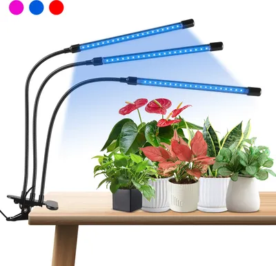 Obrázok produktu pre LED rastové svietidlá s klipom na celé spektrum, rastové svietidlo s červeno-modrými LED diódami pre izbové rastliny, 10-stupňové stmievanie, s časovačom na 3/9/12 hodín, 3 hlavy