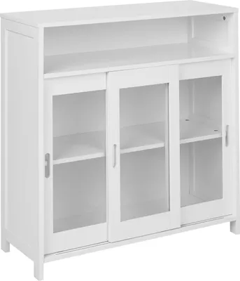 Produktbild von BELIANI Sideboard mit Glas weiß 3 Türen moderner Stauraum minimalistisch