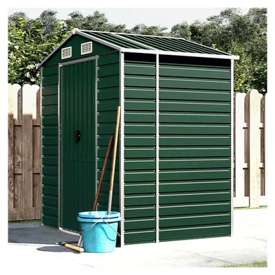 Produktbild von Gartenhaus Grün 191x130x198 cm aus verzinktem Stahl mit Pultdach, Geräteschuppen mit Schiebetür für den Außenbereich