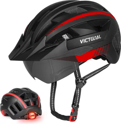Produktbild von VICTGOAL Fahrradhelm Mountainbike Helm mit magnetischem Visier Abnehmbarer Sonnenschutzkappe und LED Rücklicht Radhelm Rennradhelm für Erwachsenen