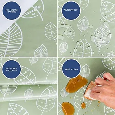 Zdjęcie produktu dla Obrus z PVC – wodoodporny – 140 x 240 cm – zielony – wzór liści