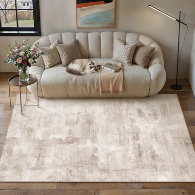 Zdjęcie produktu dla Dywany 120x170 cm, beżowy i brązowy, antypoślizgowy, prany, do salonu