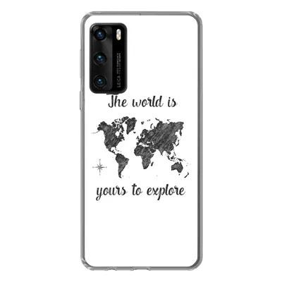 Produktbild von MuchoWow® Handyhülle Schutzhülle Hülle für Huawei P40 Weltkarte - Schwarz - Sprichwörter Silikon Softcase Handy Hülle - Handytasche