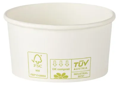Produktbild von 100x Eisbecher Pappbecher 100% ohne Kunststoff 260ml Ø92 Höhe 55mm weiß