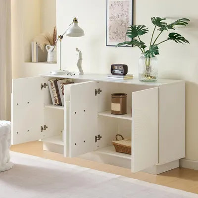 Produktbild von STILVORA Sideboard weißer mit gewölbten Türen – 4-Türiger Aufbewahrungsschrank für Wohnzimmer & Esszimmer, Konstruktion as Moderner ,160 cm
