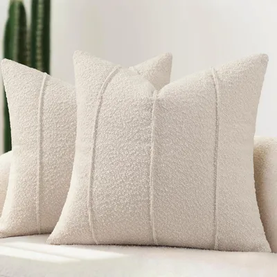 Produktbild von Kissenbezug Bouclé 45x45 cm 2er Set Beige mit Streifen