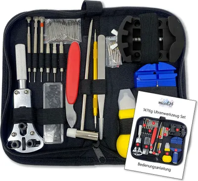 Produktbild von 147tlg Uhrenwerkzeug Set inkl. Anleitung Gehäuseöffner Uhrenöffner Armbandkürzer Stiftausdrücker Schraubendreher Federstegbesteck Federstege Messer Werkzeug Batteriewechsel