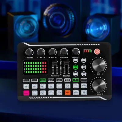 Obrázek produktu pro USB-C OTG zvuková karta – mixážní pult pro zvukové efekty – více zvukových efektů – LED osvětlení – pro DJ, hudební studio a nahrávání