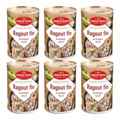 Produktbild von DREISTERN 6x Ragout fin mit Geflügelfleisch 400g Ringpulld. / Original Konserve