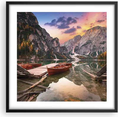 Produktbild von Gerahmtes Poster - Schwarzer Rahmen - Boote Berge See - 50x50 cm - Wand Bild - Wanddeko - Wandbilder - Kunstposter - Wandposter - Bilderrahmen - Bilder - Kunstdruck - Wanddekoration - P2BAC50x50-4638