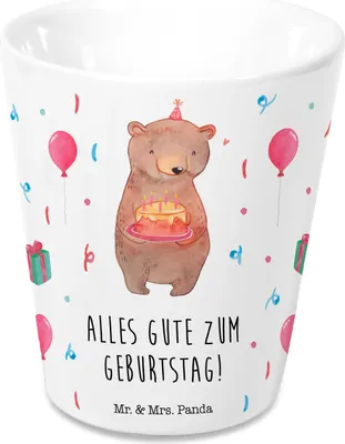 Produktbild von Mr. & Mrs. Panda Übertopf Bär Torte - Weiß - Geschenk, Topf, Deko Blumentopf, Pflanztopf, Pflanzenbehälter