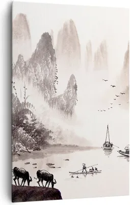 Produktbild von Bild auf Leinwand - Leinwandbild - Einteilig - Chinesisch Landschaft Aquarell - 80x120cm - Wand Bild - Wandbilder - Leinwanddruck - Wanddekoration - Leinwand bilder - Wandbild - PA80x120-4265