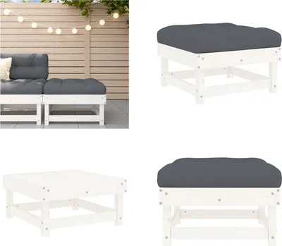 Image de vidaXL Tabouret de jardin avec coussin blanc pin massif - Tabouret de jardin - Tabouret de terrasse - Tabouret d'extérieur - Tabouret de pied de jardin