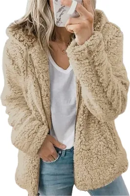 Produktbild von ASKSA Damen-Sweatshirt Flauschige Sherpa-Fleece-Jacke mit Reißverschluss Langärmelig,  Khaki, L