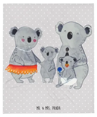 Produktbild von Mr. & Mrs. Panda Decke Koala Familie - Grau Pastell - Geschenk, Winterdecke, Koalas, Mama, Muttertag, Papa, Kinder, Flauschige, Tagesdecke, Plaid, Kuscheldecke
