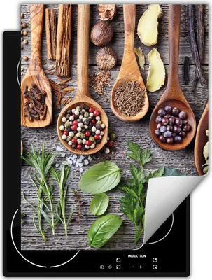 Produktbild von DarHaus Herdabdeckplatte Einteilig Küche Abdeckplatte für Glaskeramikfeld Abdeckung Induktionskochfeld Aufrollbare Matte 40x52 cm, Gewürze - Holz