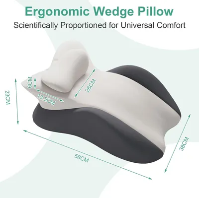 Obrázek produktu pro Klínový polštář z paměťové pěny 58 x 38 x 23 cm, čtecí polštář do hlavy postele a zad s ergonomickou oporou, opěrný polštář na sezení v posteli, odnímatelný potah
