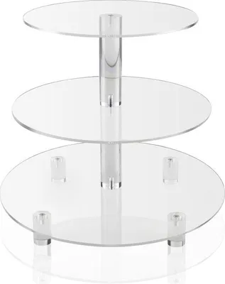 Immagine prodotto di Alzata per torte rotonda a tre piani trasparente - Espositore per dolci per compleanni e matrimoni - Torre per torte in acrilico a tema neonati