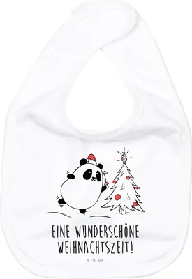 Produktbild von Mr. & Mrs. Panda Lätzchen Panda Weihnachtszeit - Weiß - Geschenk, Sabber, Kinderlätzchen, Für Babys, Schlabberlatz, Baumwolle