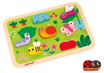 Produktbild von Janod Holzpuzzle - Gartentiere - Lernspielzeug ab 18 Monaten