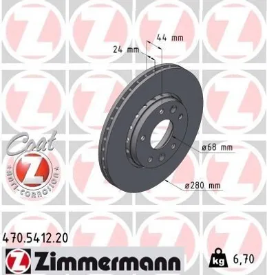 Produktbild von 2x ZIMMERMANN Bremsscheibe 470.5412.20 für RENAULT Arkana I (LCM_) 44mm 6 7kg