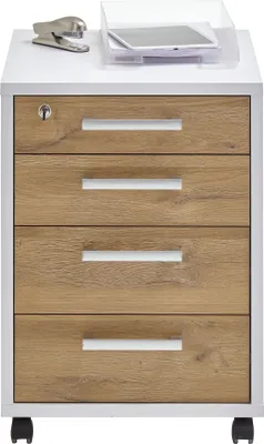 Produktbild von Rollcontainer >CALVIA 4< in Brillantweiß-Alteiche Nachbildung - 48x65,5x49,5cm (BxHxT)