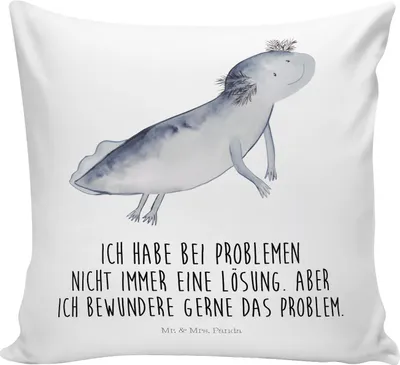 Produktbild von Mr. & Mrs. Panda kuschelkissen 40x40 Axolotl Schwimmen - Weiß - Geschenk, Lösungen, Motivation, Freude, Optimistisch, Deko Kissen, Motivkissen, Problem, für sofa