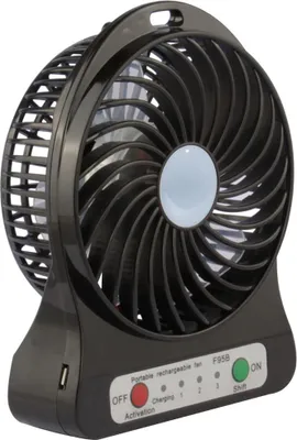 Produktbild von Tragbarer USB-Ventilator mit Akku und Taschenlampe, leiser und leistungsstarker wiederaufladbarer Tischventilator zum Aufladen von Mobiltelefonen, ideal für Outdoor-Aktivitäten, Büro und Rucksackreisen, Schwarz