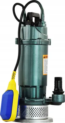 A submersible pump with a float switch is shown against a white background.