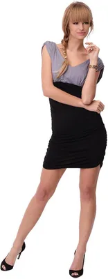 Immagine prodotto di Abito donna con scollo a V e arricciature; grigio-nero S/M 36/38