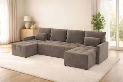 Produktbild von Großes Ecksofa DOMINO U mit Schlaffunktion und Bettkasten, Sofa für das Wohnzimmer.