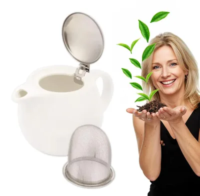 Produktbild von Stilvolle Porzellankanne mit Sieb für Tee und Kräuter 480 ml, cremefarben