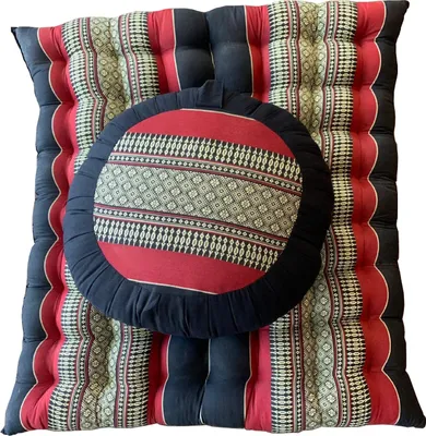 Obrázek produktu pro Jemná sada thajských polštářů Asianliving: meditační polštář Zafu D40xH20cm, rohož Zabuton 76x72cm Kapok Červený thajský polštář Meditační matrace Kapok 301-G01